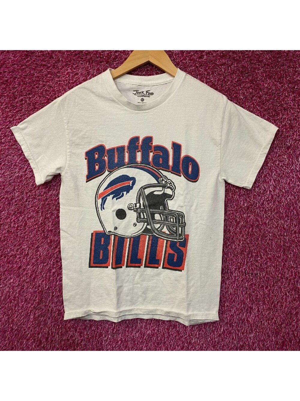 NFL Junk Food Buffalo Bills White Shirt Helmet Logo XS